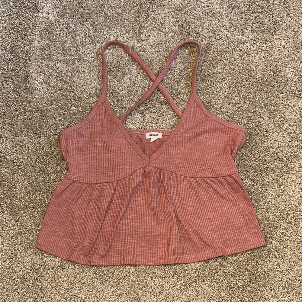 Garage Pink V-Neck Crop‎ Tank Top
